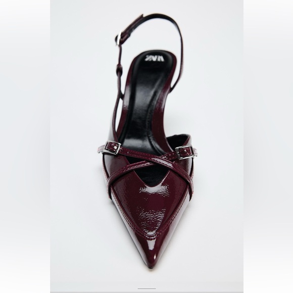 Zara Burgundy BUCKLED STRAP HEELED SHOES - Picture 5 of 10